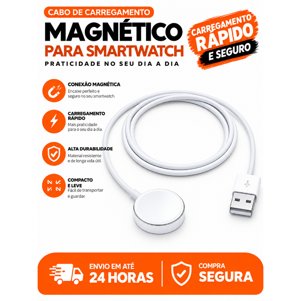 Carregador Magnético para relógio Smartwatch USB-A Branco