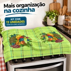 Kit 12 Panos de Prato Cobre Tudo Grande Estampado 67x87 de Algodão Tamanho Gigante Xadrez Colorido