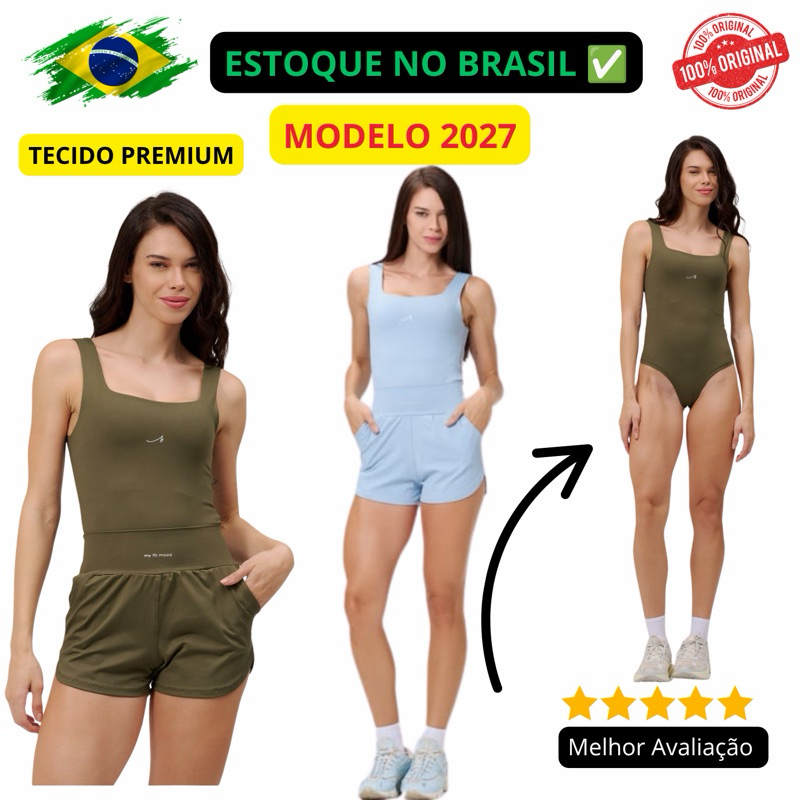 Conjunto Academia Corrida Treino Poliamida Zero Transparência shorts e Body