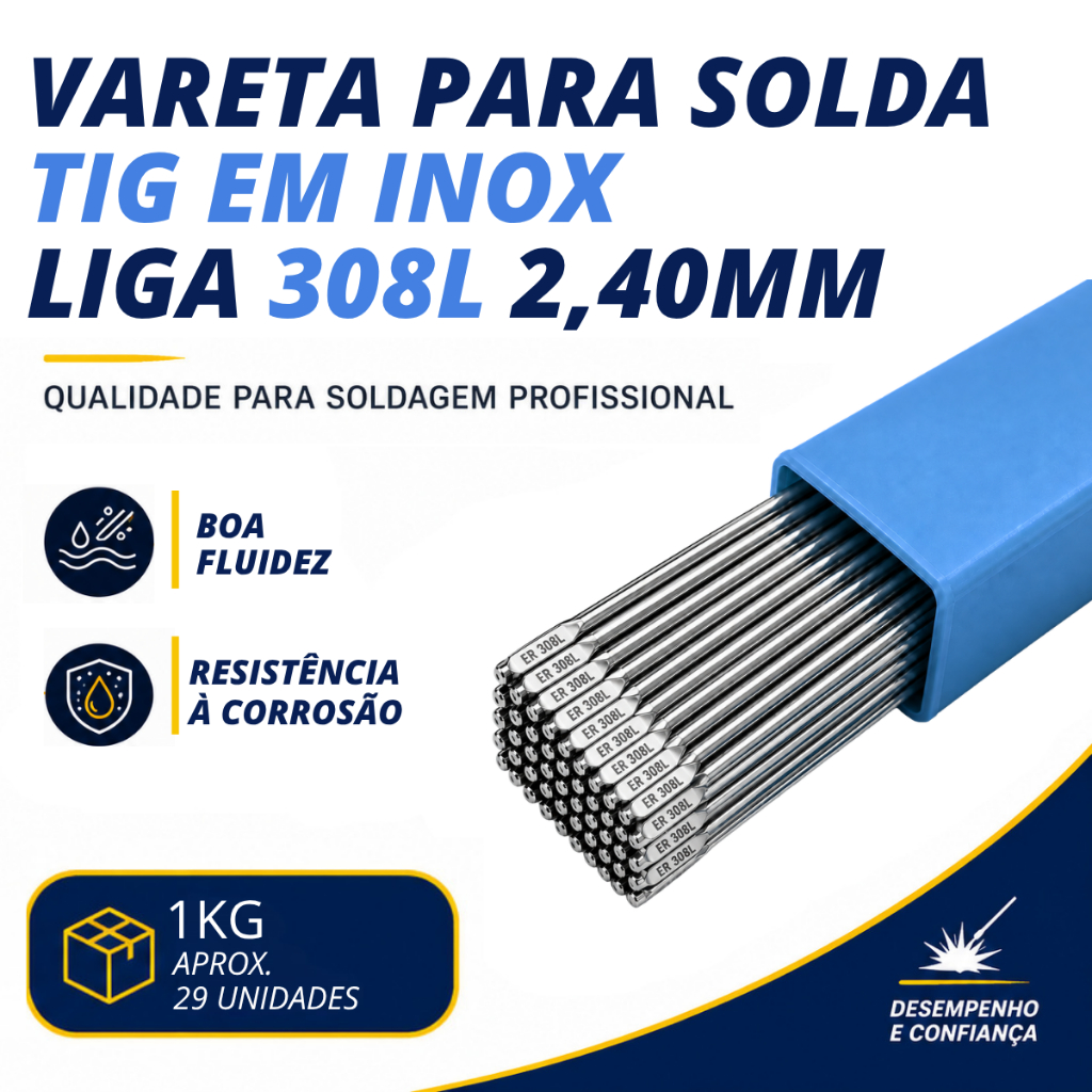 1kg Vareta Tig Inox 308 2,40mm - Soldaforte