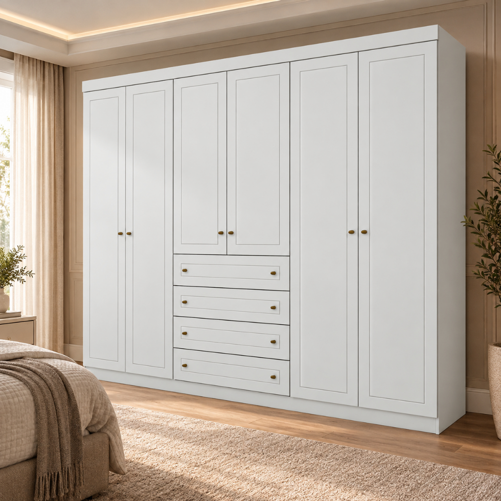 Guarda Roupa Casal Americano 6 Portas 4 Gavetas MDF/MDP Henn