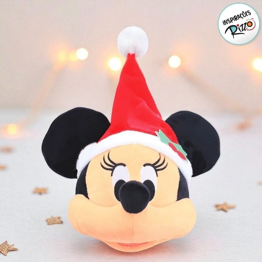 Pelúcia Cabeça Minnie c/ Gorro de Natal - 15 cm - 1 unidade