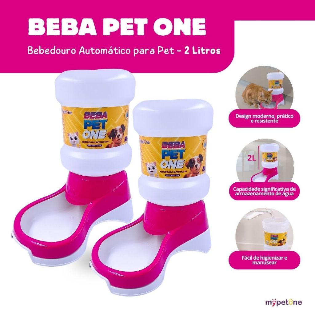 Kit 2 Bebedouro Automático Truqys Pets Rosa Galão - 2 Litros