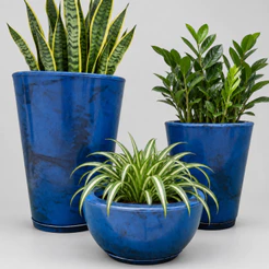 Kit 3 Vasos para Plantas em Polietileno Marmorizado Coluna Redonda N1,N2 + Bacia N1 Com Prato Coletor