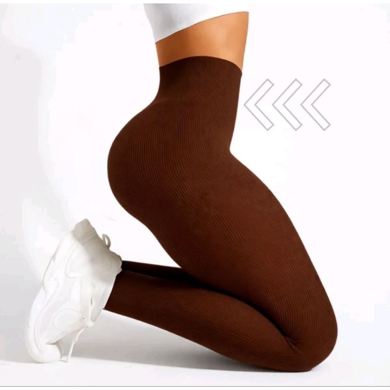 Imagem Legging feminina canelada premium leggings sem costura de cintura alta para academia yoga e treinoss