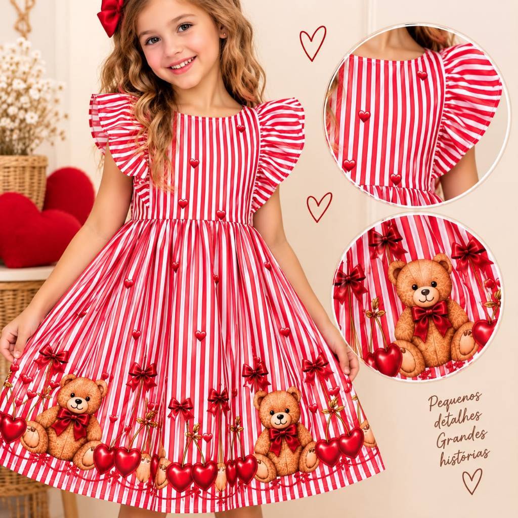 Vestido Infantil Menina  Listrado Barrado Luxo Para Festas  Disponível Em 2 Cores