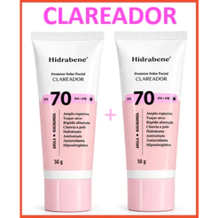 Hidrabene 2 Protetor Solar Facial Clareador FPS 70 Toque Seco Antissinais Clareia a pele 50g