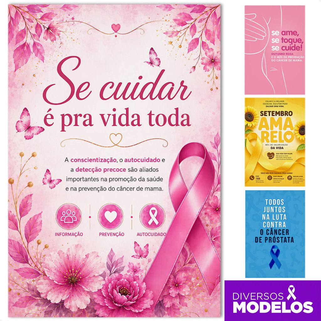 Painel Outubro Rosa Retangular 1,50x2,20m Decoração Campanha Conscientização Sublimado Em Tecido