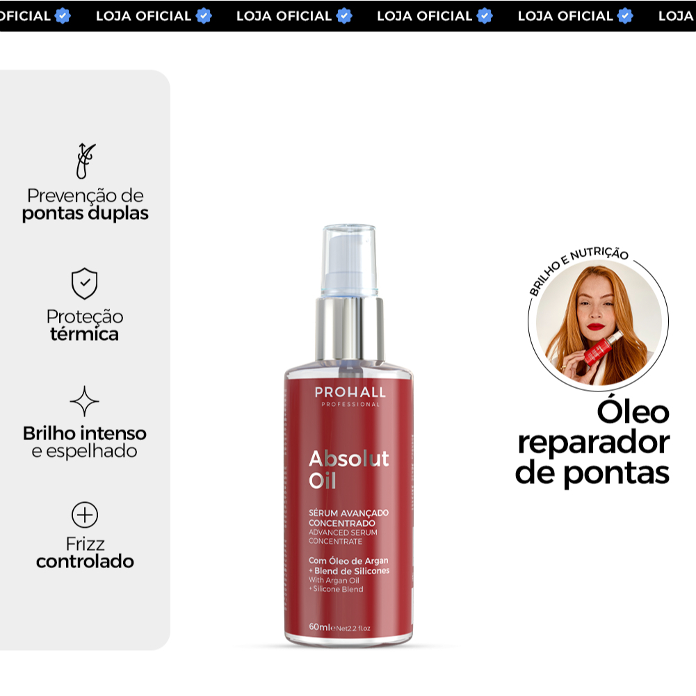 Óleo Capilar Reparador de Pontas Serum Absolut Oil 60ml Prohall