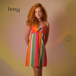 Lovito Bossa Vestido Curto Feminino Sem Mangas Listrado Colorido BRDRB1216BRL1246