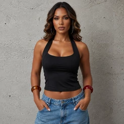 Cropped Feminino Top Halter Frente Única Costas Nua Decotado Blusa Feminina Casual Verão