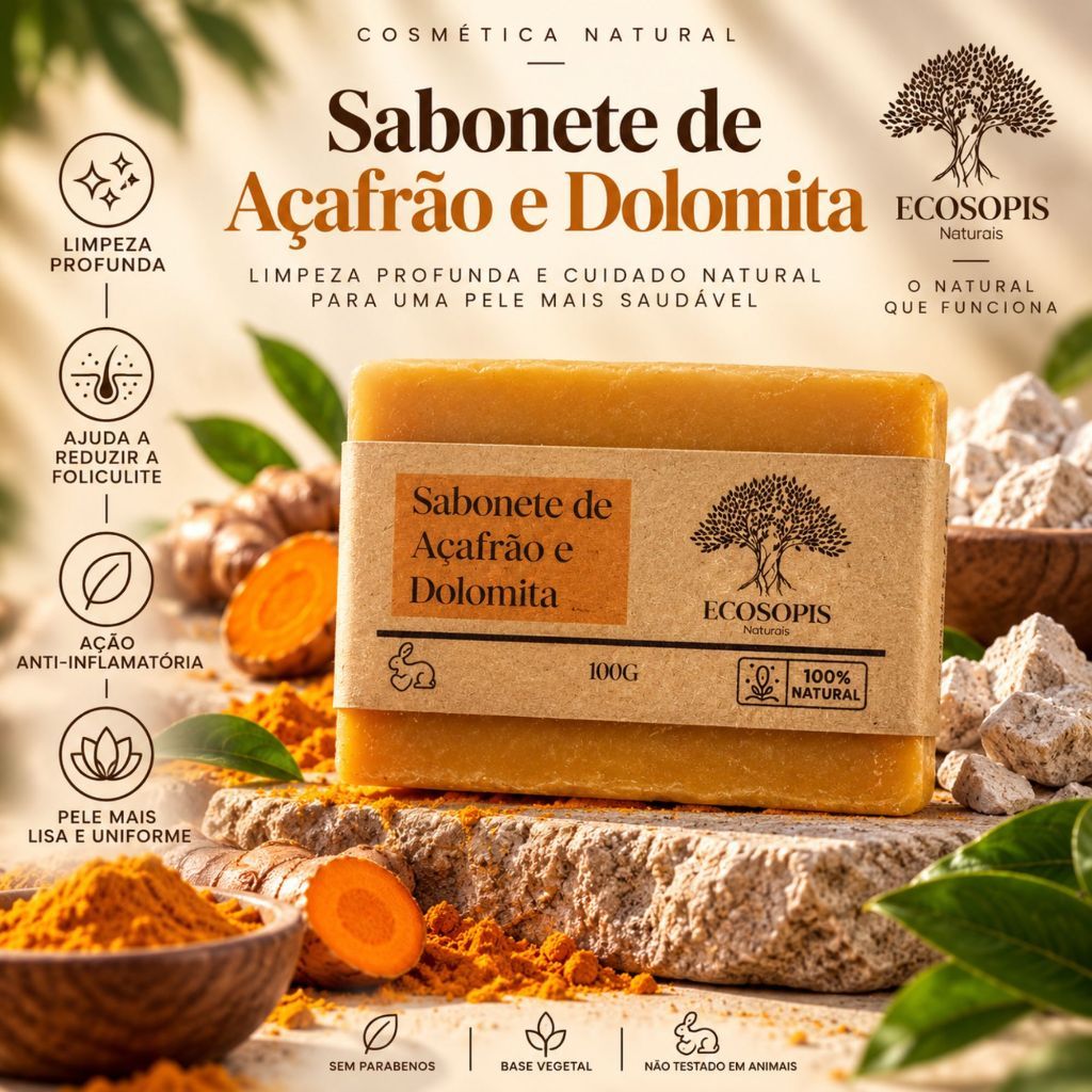 Sabonete de Açafrão e Dolomita Clareador Natural