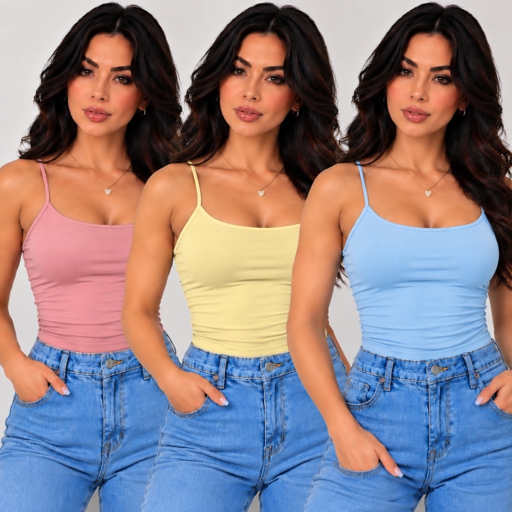 Kit 3 Regata Feminina Suplex Alça Fina Cropped Básica Alcinha Blusinha Verão Candy Colors Casual