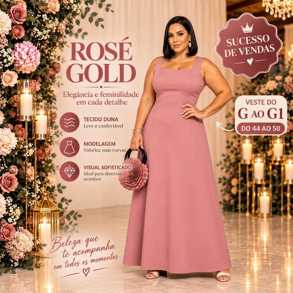 Vestido Plus Size Longo Feminino Liso com Lastex nas Costas Elegante Confortavel G GG G1