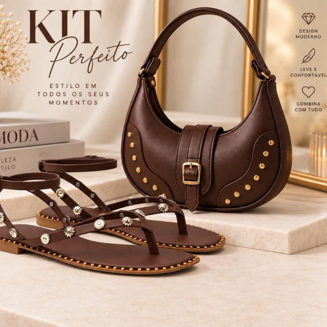 Kit Elegância Feminino Bolsa + Rasteira | Sofisticação e Estilo