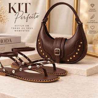 Kit Elegância Feminino Bolsa + Rasteira | Sofisticação e Estilo