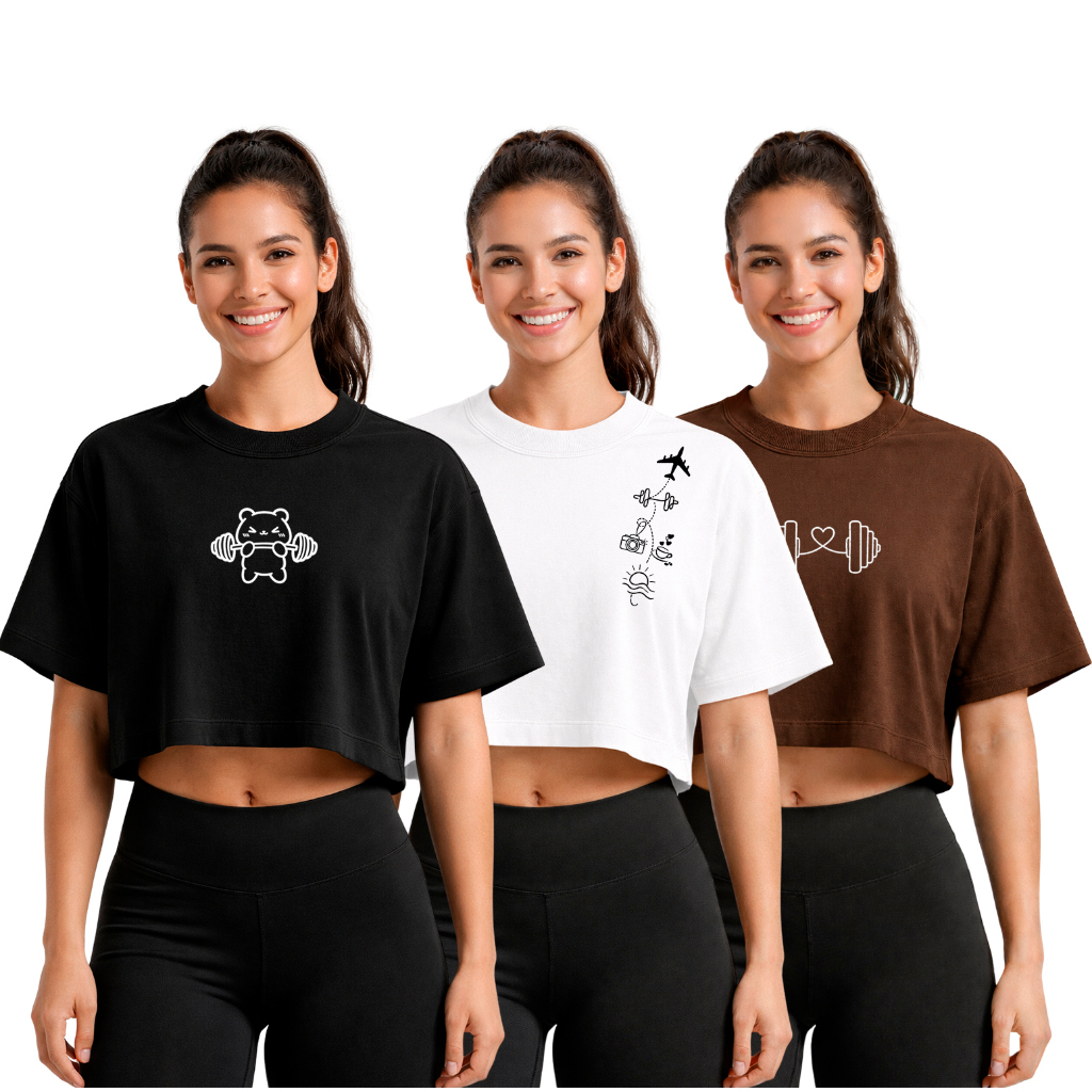 Kit 3 Cropped Oversized Feminina 100% Algodão Look Estiloso Confortável Casual Moda