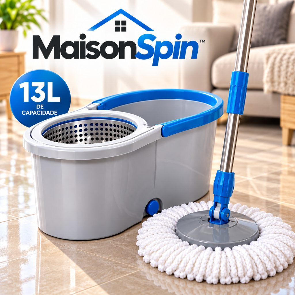 Mop Giratório com Balde 13L e Esfregão Centrífuga MaisonSpin para Limpeza de Piso