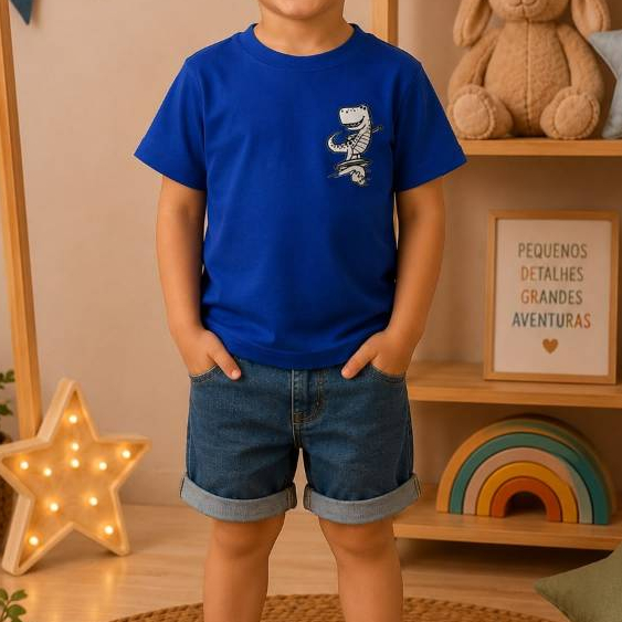 Camiseta Infantil Menino Dinossauro Estampada 100%Algodão Confortável