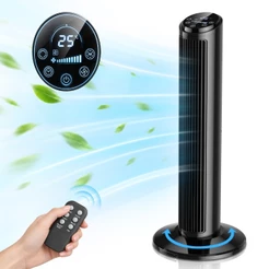 Ventilador de torre silencioso com controle remoto, tela LED, 3 velocidades de vento, 60 Hz, Oscilação de cerca de 70°