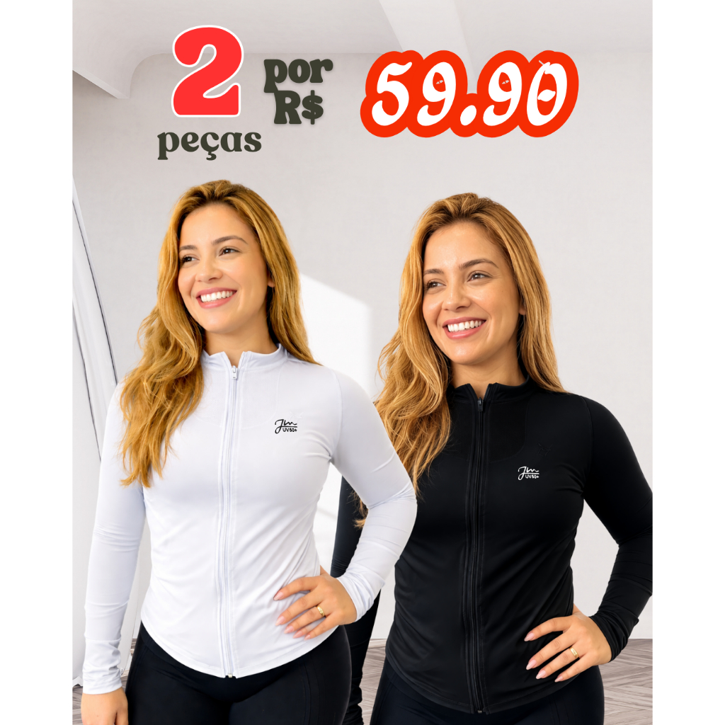 Kit 2 Casaquinho Térmico Feminino UV Proteção Zíper Manga Longa Academia Fitness treino casaco cortavento corrida praia