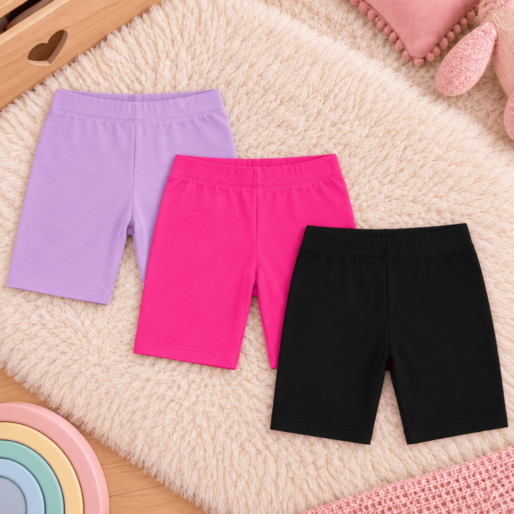 Kit 2 Shorts Infantil Cotton Menina 96% Algodão Tam 2 ao 12 Ciclista Esporte Sport Feminino Dia a Dia Verão Criança