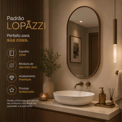 Espelho Lopazzi Oval Lopazzi 80x50cm com Moldura em Alumínio Decoração Banheiro Lavabo Quarto Sala