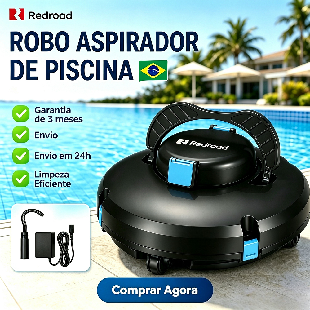Robô Aspirador de Piscina Sem Fio Redroad S1, Autonomia 130min, Limpa Piscinas de até 1100m² Robô Inteligente