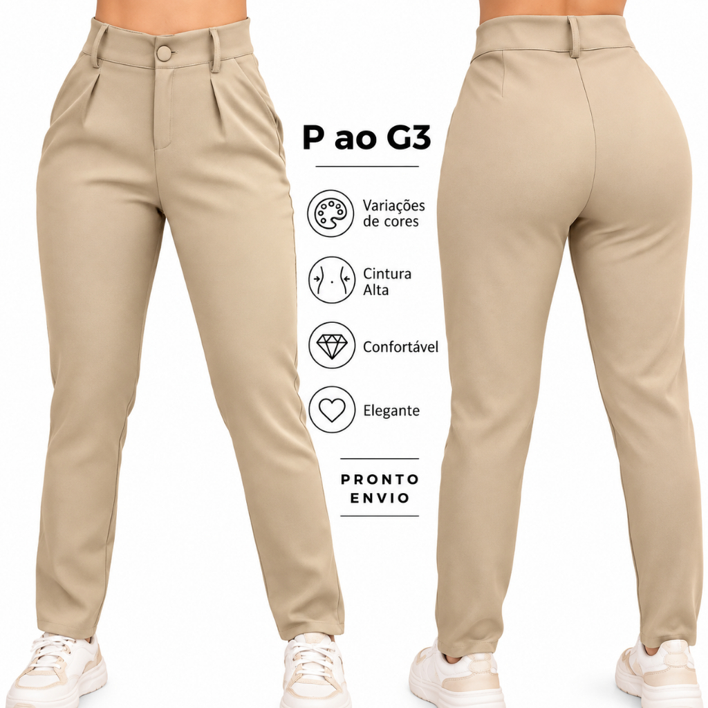 Calça Alfaiataria Reta Feminina Social Elegante Cintura alta