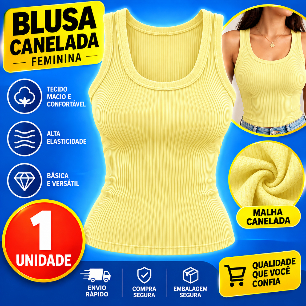 Regata Feminina Canelada Cropped Blusinha Básica Casual