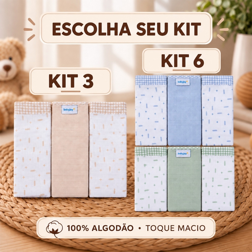 Kit 3 Ou 6 Pano de Boca Prime Bebê Baby Joy Clássicos Flechas Fraldinha Toalhinha 100% Algodão