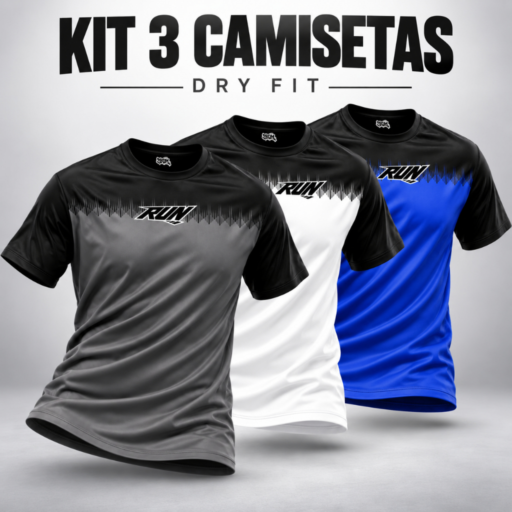 Kit 3 Camisetas Masculinas Dry Fit Premium Camisa Esportiva Academia Corrida Treino Envio Imediato