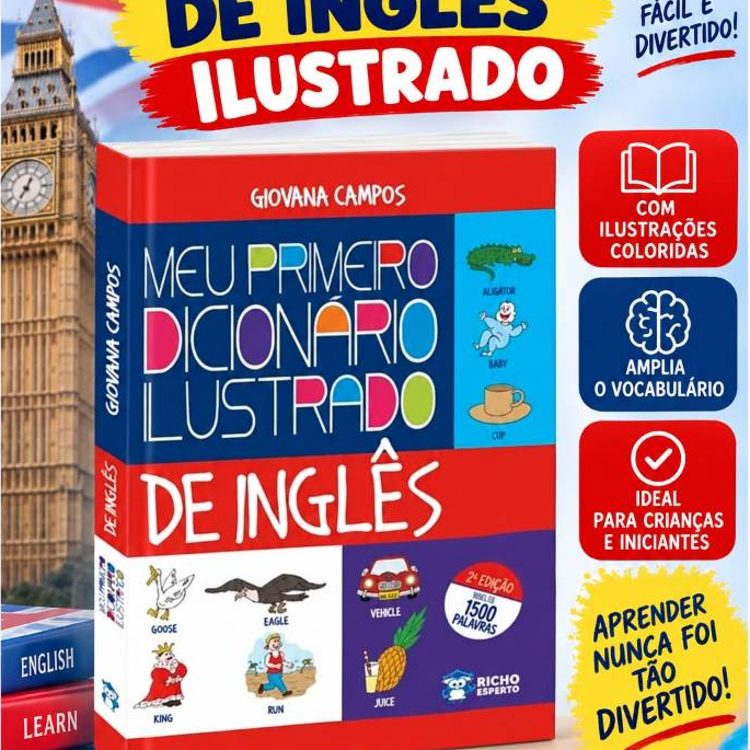 Dicionário Inglês Ilustrado Colorido e Letras Grandes Escolha a Quantidade