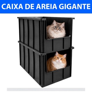 Kit 2 Caixas De Areia Gato Pet Plástica 61 Litros Grande Resistente Organizadora C/ Abertura Frontal