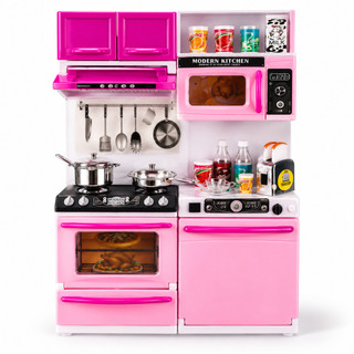 Cozinha Infantil Completa Kit de Brinquedo Com Armários Fogão Geladeira e Acessórios Som e Luzes Lullie