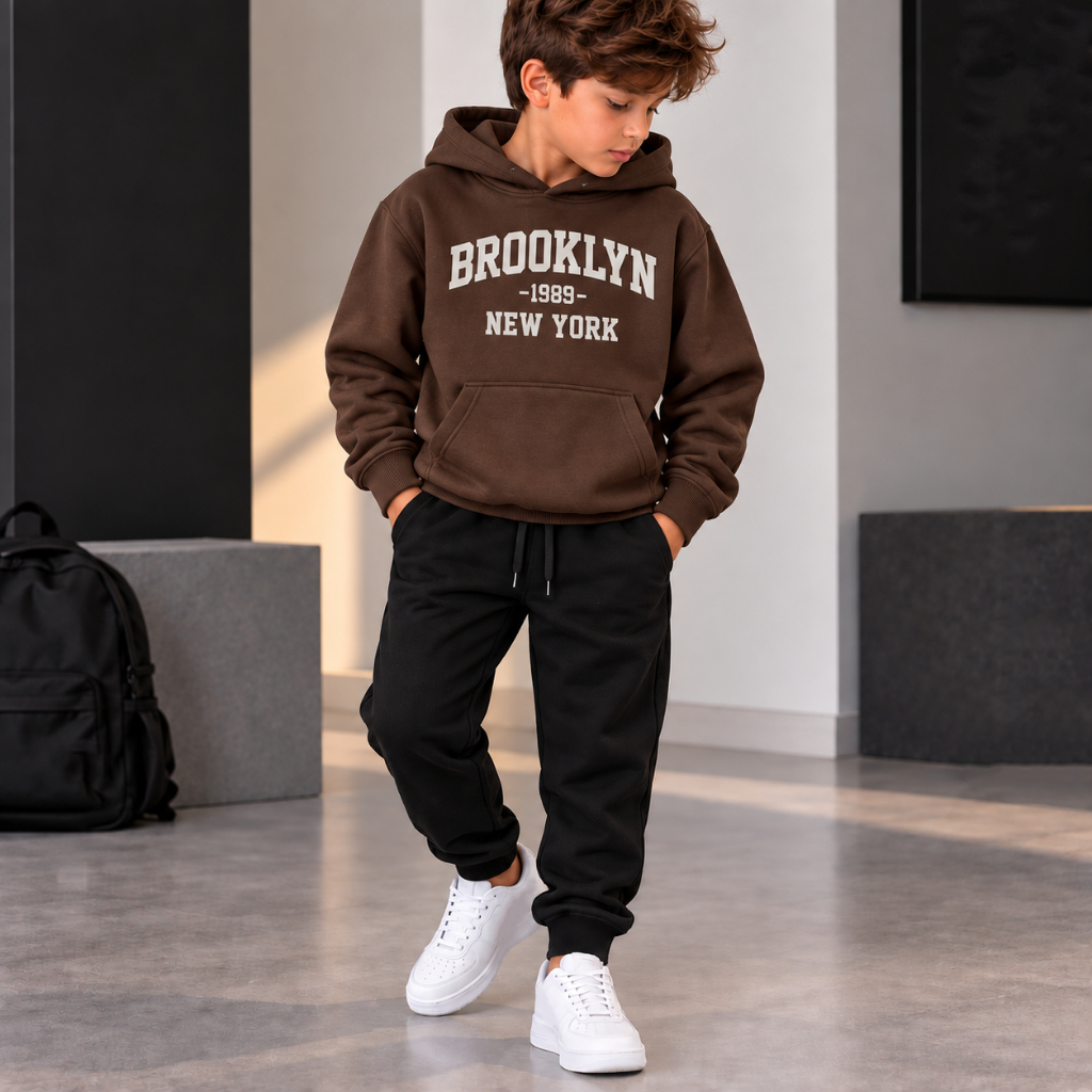 Conjunto Moletom Infantil Estampado Brooklyn NY Flanelado Varias Cores Kit Conjunto Infantil