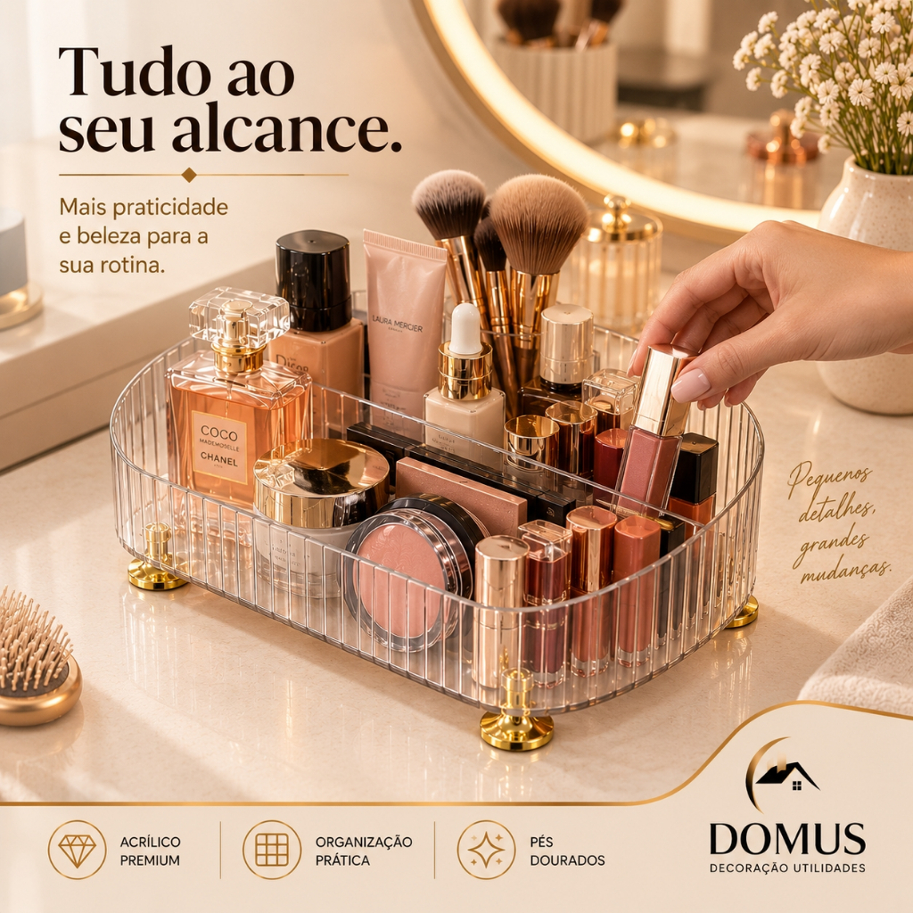 Organizador Maquiagem Acrílico Transparente Porta Objetos Cosméticos Perfumes Penteadeira Multiuso Cosméticos e Perfumes