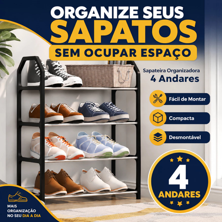 Sapateira 4 Andares Organizadora de Sapatos Livros Brinquedos Multiuso Desmontável  Compacta para Quarto Closet