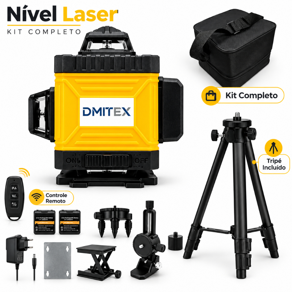 Nível Laser 12/16 Linhas Verde 3D/4D Autonivelante Recarregável 360° com Controle Remoto Profissional