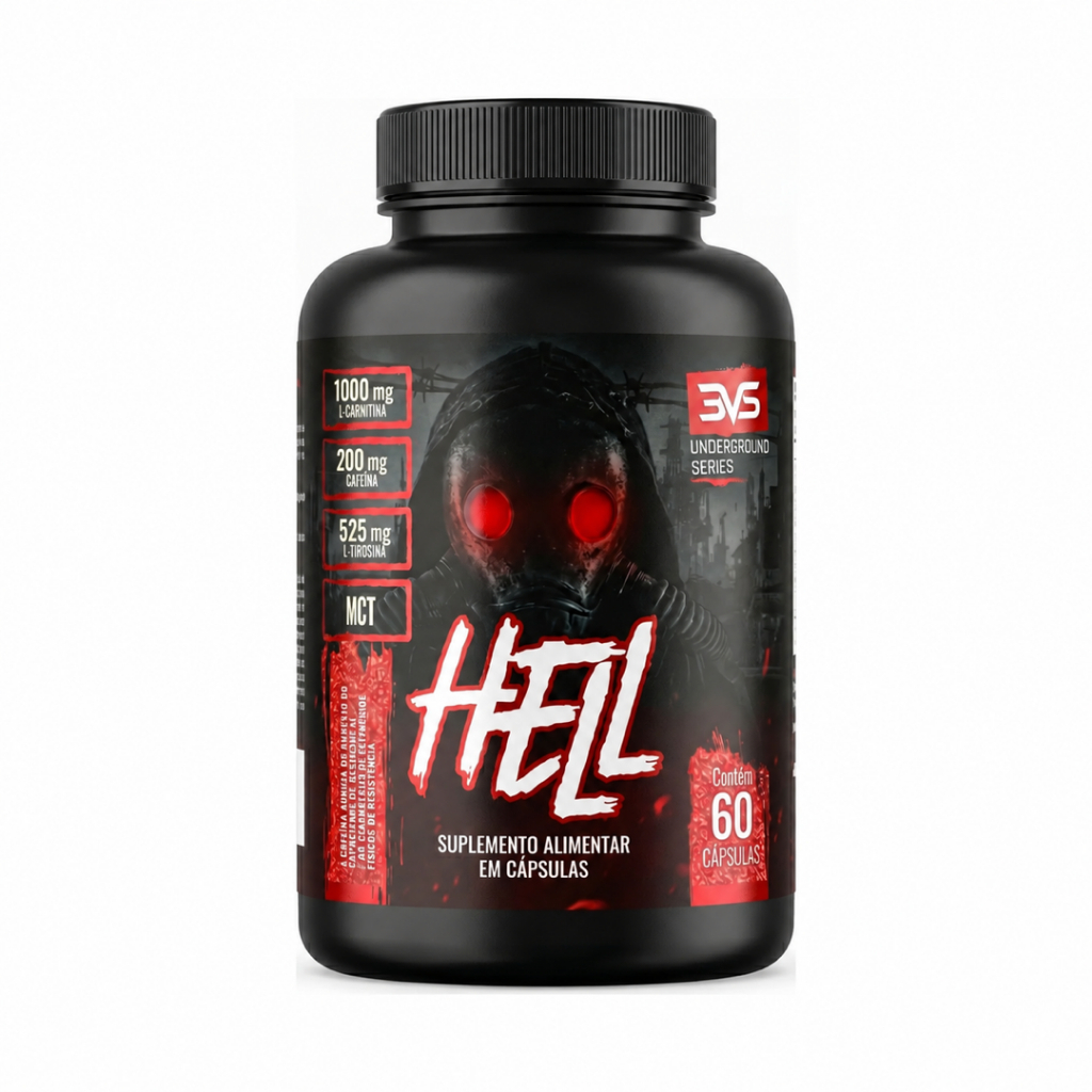 Termogênico Hell 60 cápsulas Fórmula Exclusiva 7 Ingredientes Cafeína, L-carnitina, L-tirosina, Mct, Cromo E Vitaminas