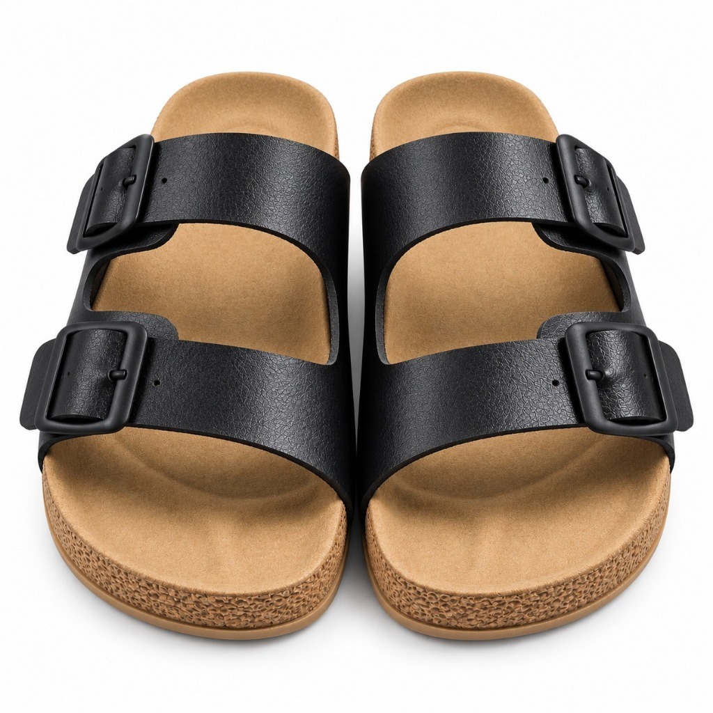 Sandalia Papete Birken Feminina e Masculina com 2 Fivelas Ajustáveis Em Couro Sintético Sola Antiderrapante Confortável