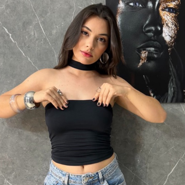 Blusa Paty Choker Suplex Premium com Poliamida Moda Blogueira