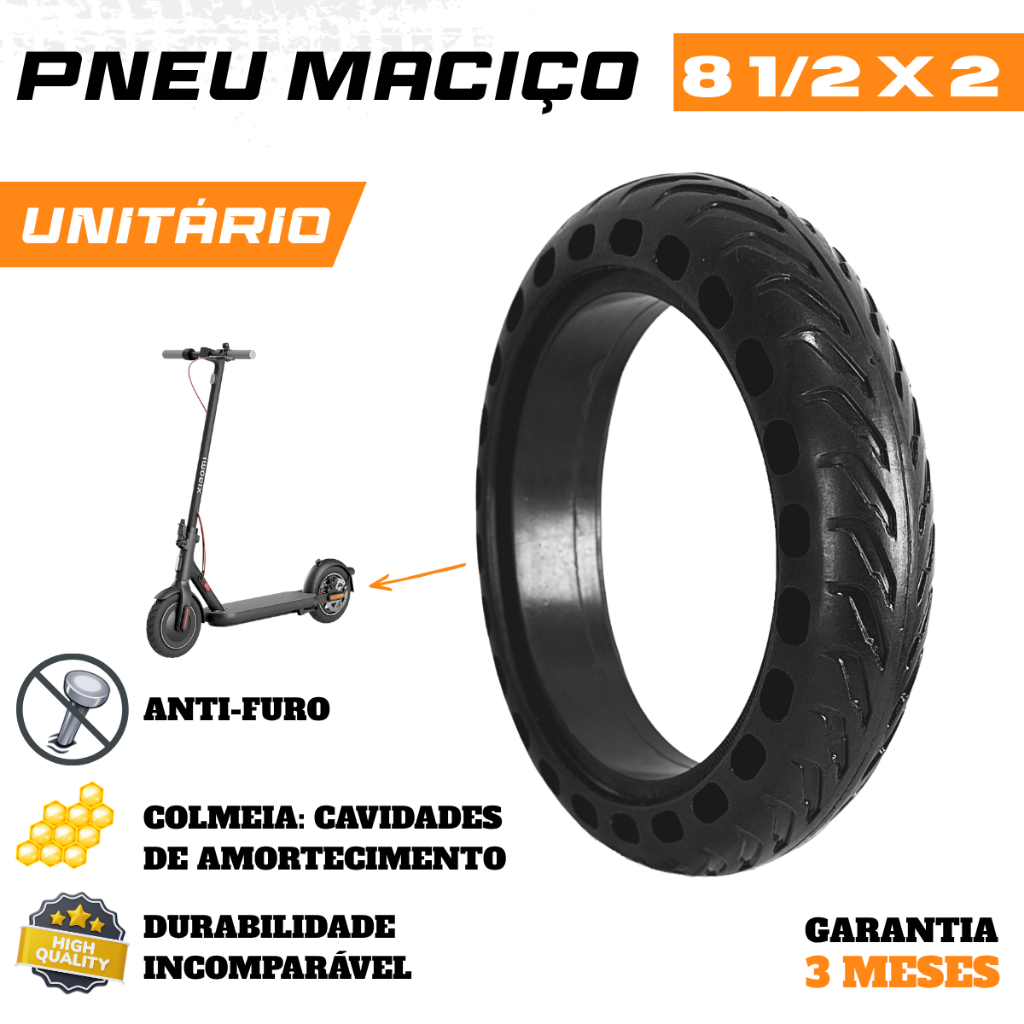 Pneu Maciço Patinete Eletrico 8.5 Sem Câmara 8 1/2 X 2
