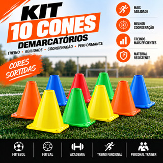 Kit Treino Funcional Agilidade 10 Cones Treinamento Futebol Futsal Academia
