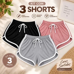 Kit 3 Shorts Feminino para treino, shorts feminino para academia, shorts leve feminino