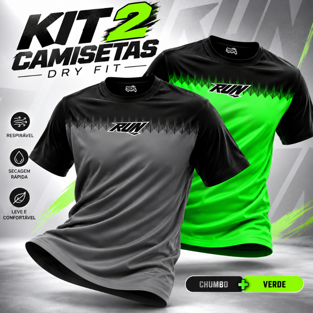 Kit 2 Camisetas Dry Fit Masculina Academia Musculação Treino Crossfit Cores Variadas Premium