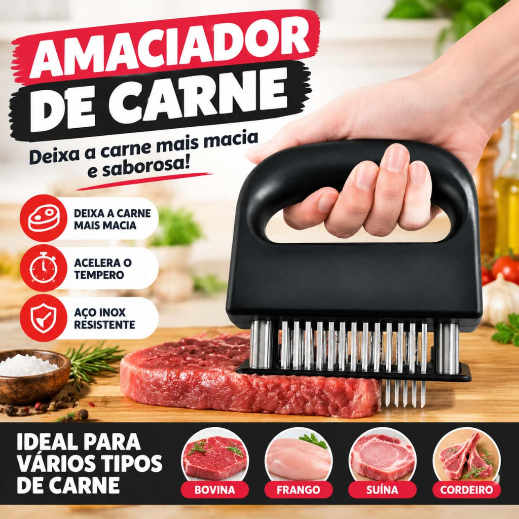 Amaciador de Carne Premium Aço Inox Batedor Durável Fácil de Limpar Absorção Rápida Tempero para Bife Churrasco Cozinha