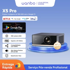 Projetor Wanbo X5 Pro 4K 1100ANSI Google TV Bluetooth 5.0 HDMI 2.0 HDR10 Foco Automático
