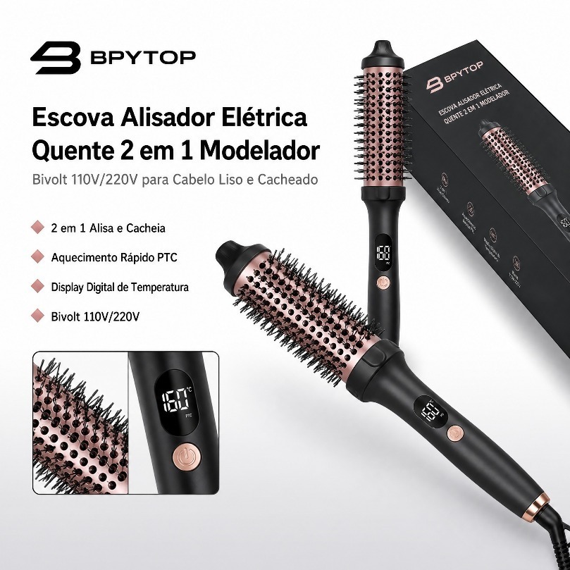 Escova Alisador Elétrica Quente Cabelo Com 2 Em1 Modelador 110V 220V