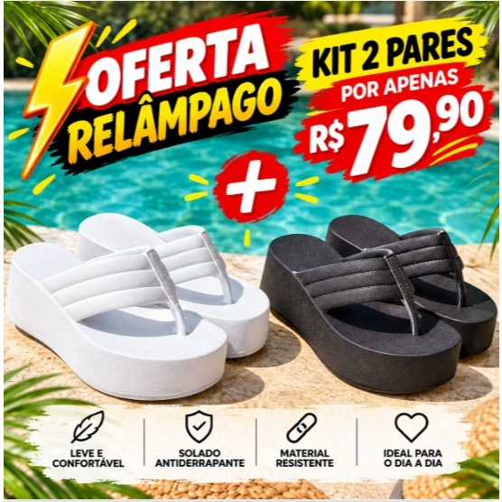 Kit 2 Pares Tamanco Feminino Plataforma Chinelo de Dedo Confortável Leve Antiderrapante